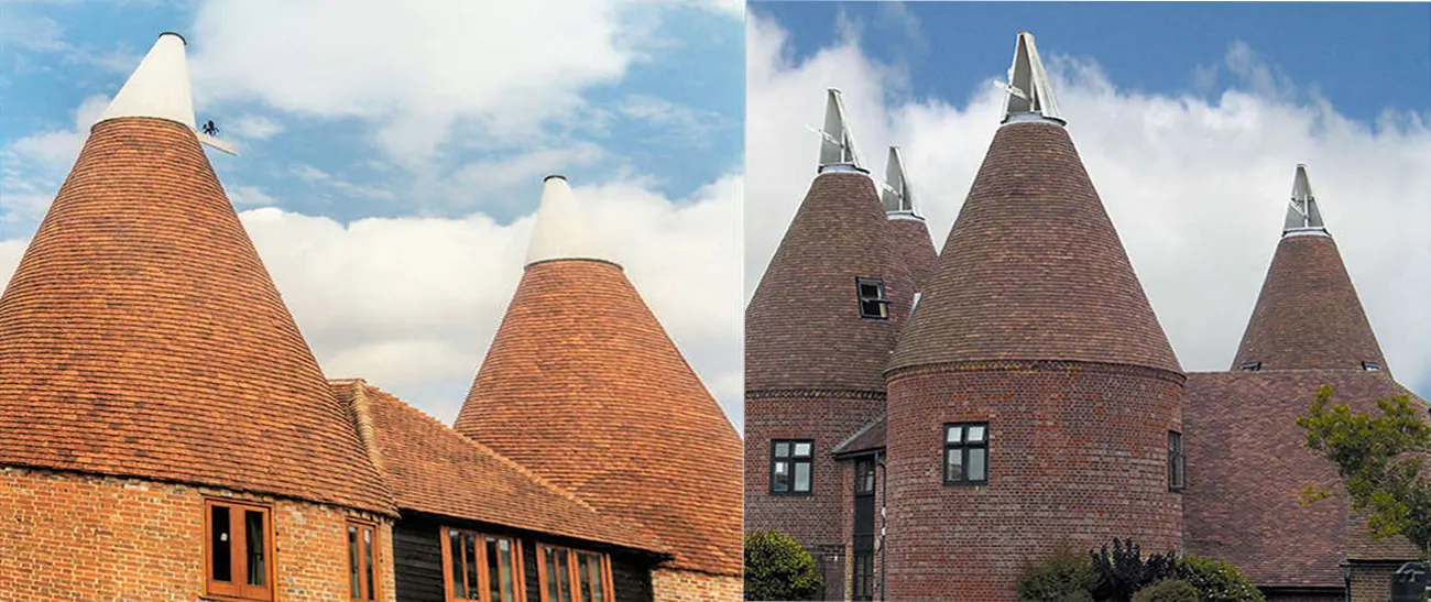 Kent oast houses with handmade clay tile roofs